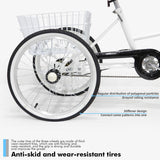 Adult Tricycles 24 In Front Wheel And Rear Wheel With Shopping Basket 1 Speed Cycling