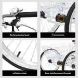 Adult Tricycles 24 In Front Wheel And Rear Wheel With Shopping Basket 1 Speed Cycling