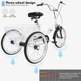 Adult Tricycles 24 In Front Wheel And Rear Wheel With Shopping Basket 1 Speed Cycling