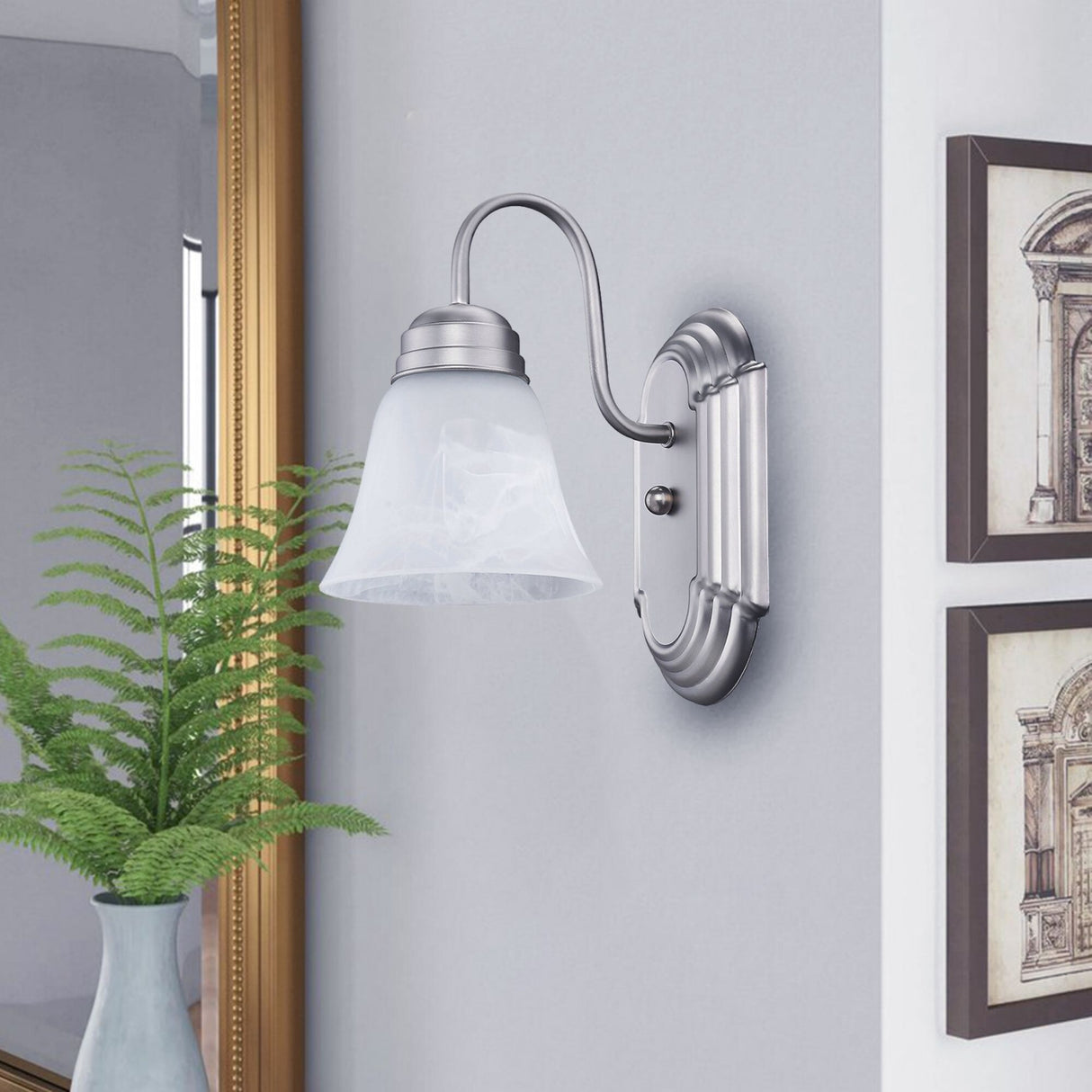 Aea 1 - Light Vanity Fixture Frosted Opal Glass Shade, Silver - N/A