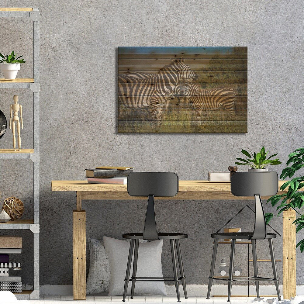 Africa Zebra And Cub Print On Wood by Alex G Perez - Multi-Color