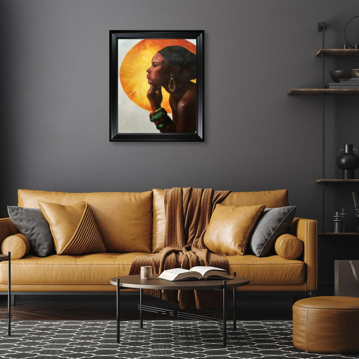 African Sun Reproduction with Black Matte Frame