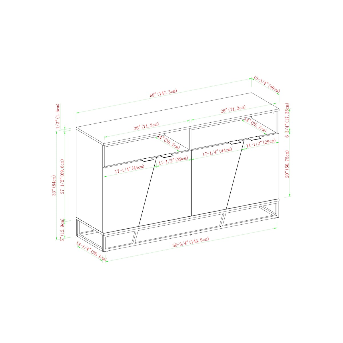Afton Angled Door Reclaimed Barnwood Sideboard