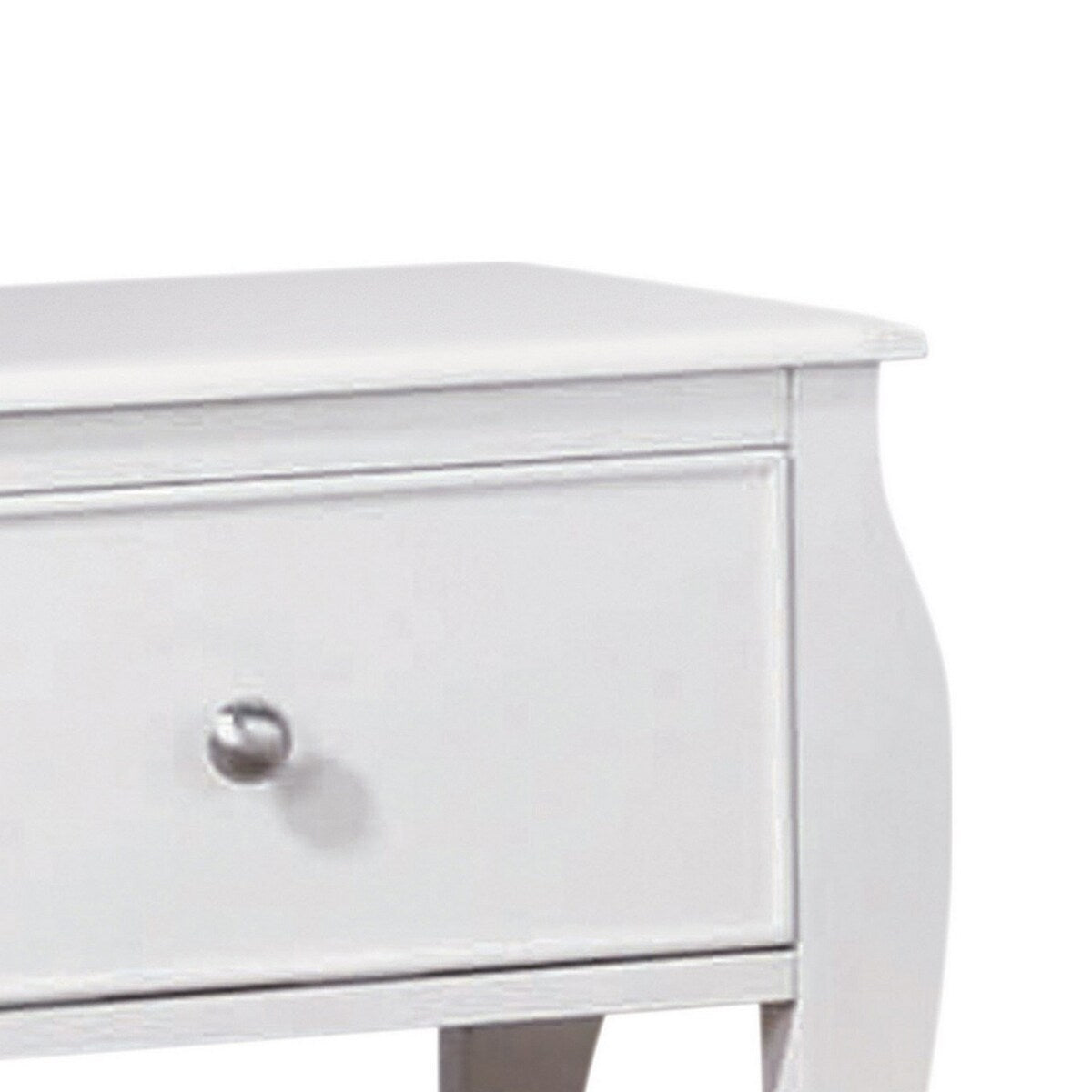 Afv 24 Inch Single Drawer Nightstand, Silver Knob, Curved Legs, White