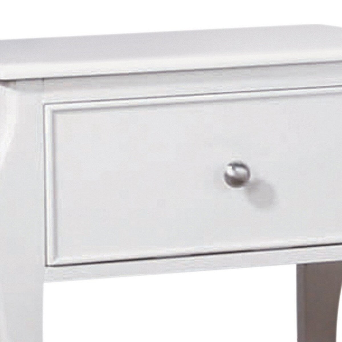 Afv 24 Inch Single Drawer Nightstand, Silver Knob, Curved Legs, White