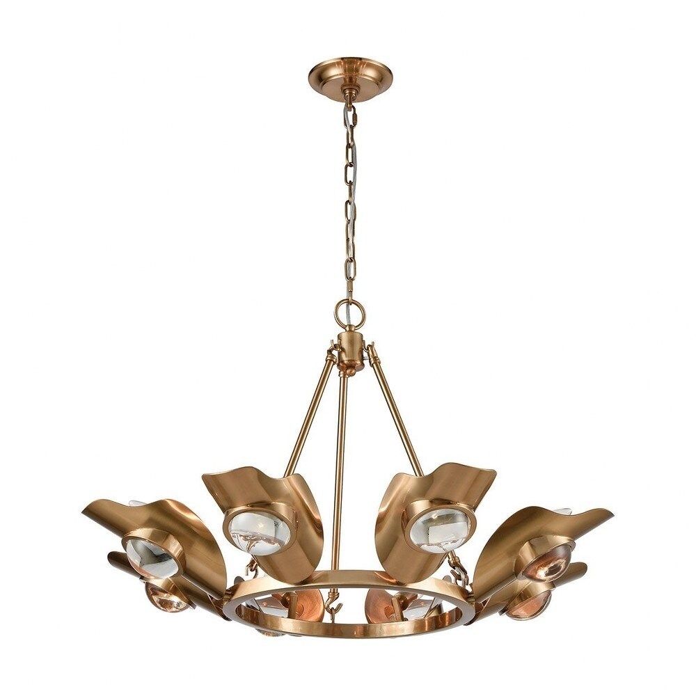 Aged Brass Clear Crystal Finish Chandelier - 8-Light Luxe-Glam Style Chandelier Made Of Glass Metal