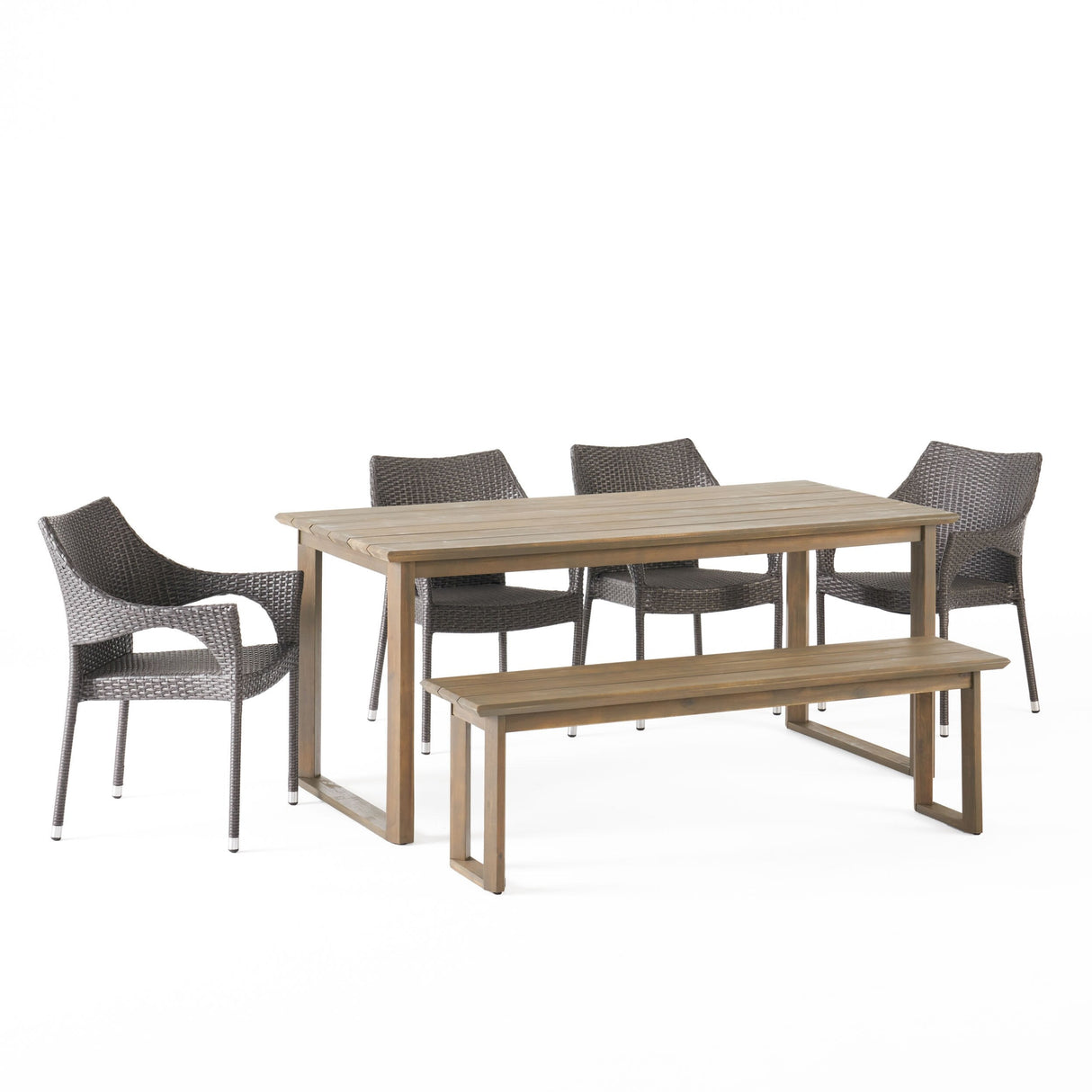 Aggie Outdoor Acacia Wood and Wicker Outdoor 6 Piece Dining Set with Bench by Christopher Knight Home