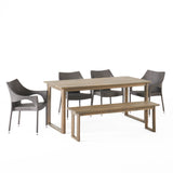Aggie Outdoor Acacia Wood and Wicker Outdoor 6 Piece Dining Set with Bench by Christopher Knight Home