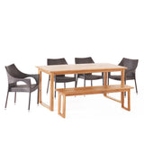 Aggie Outdoor Acacia Wood and Wicker Outdoor 6 Piece Dining Set with Bench by Christopher Knight Home