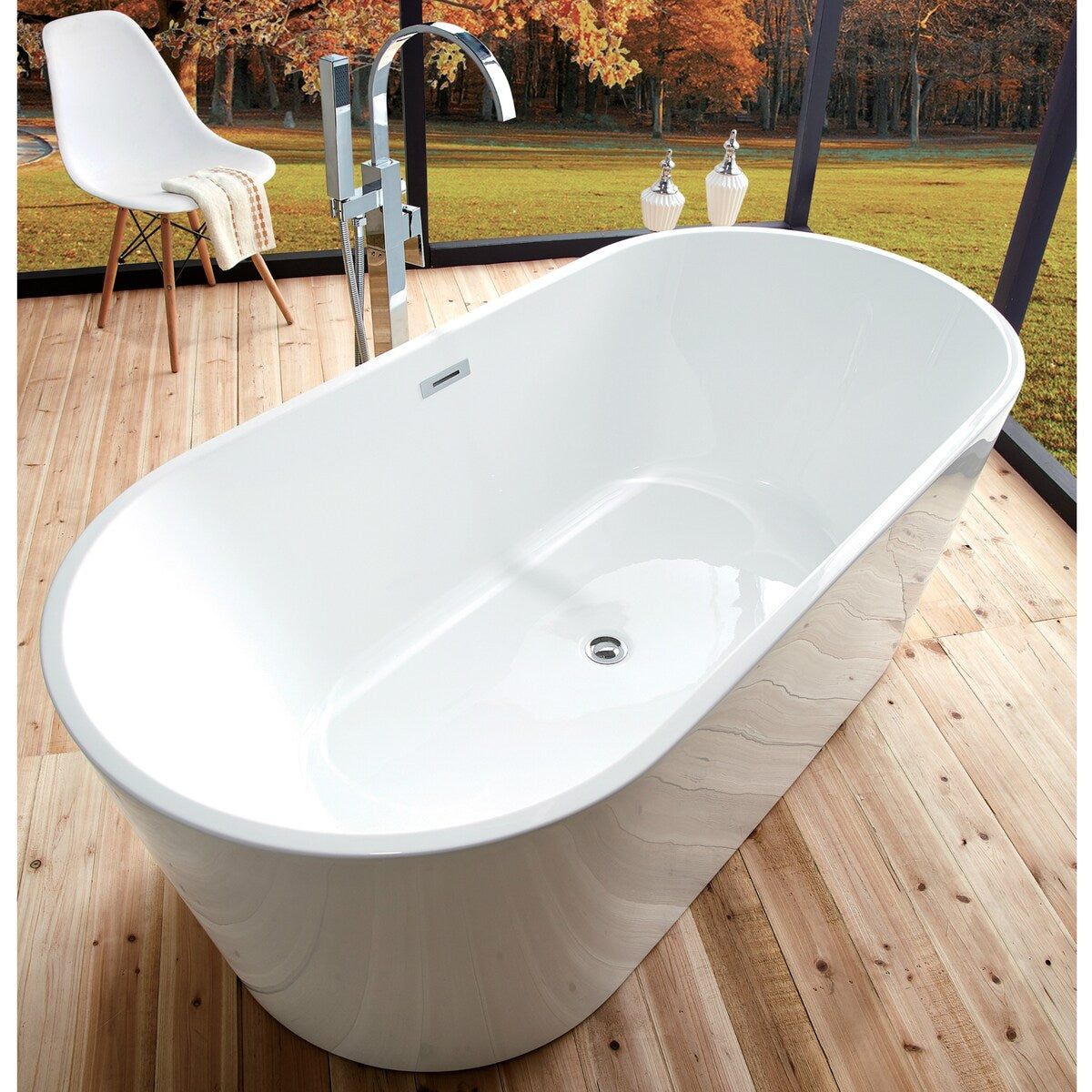 Ahvqevn Acrylic Freestanding Bathtub Contemporary Soaking Tub