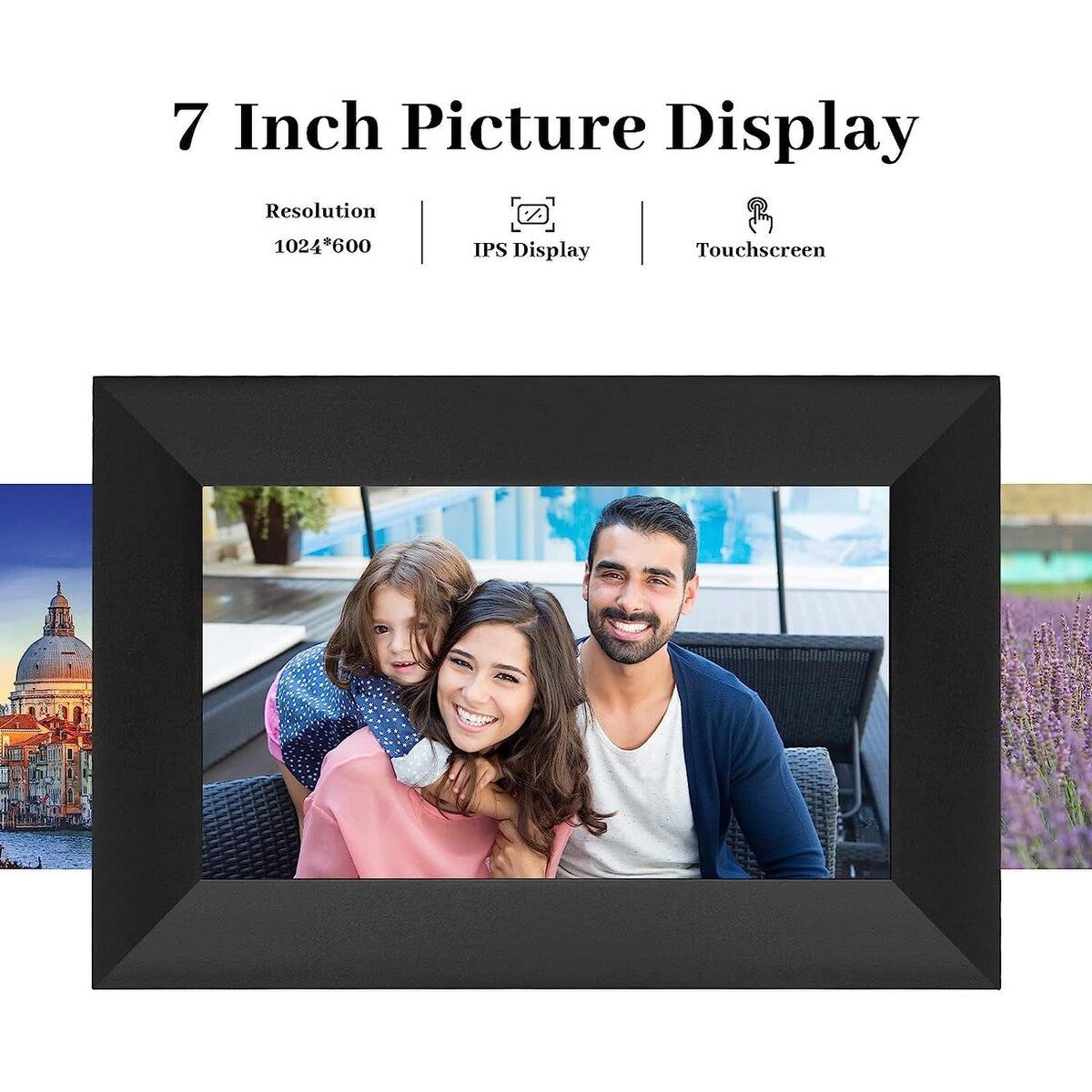 AiMor Digital Picture Frame, 7 Inch 1024x600 IPS HD Touchscreen, Effortless Setup, Share Photos and Videos from Anywhere via App