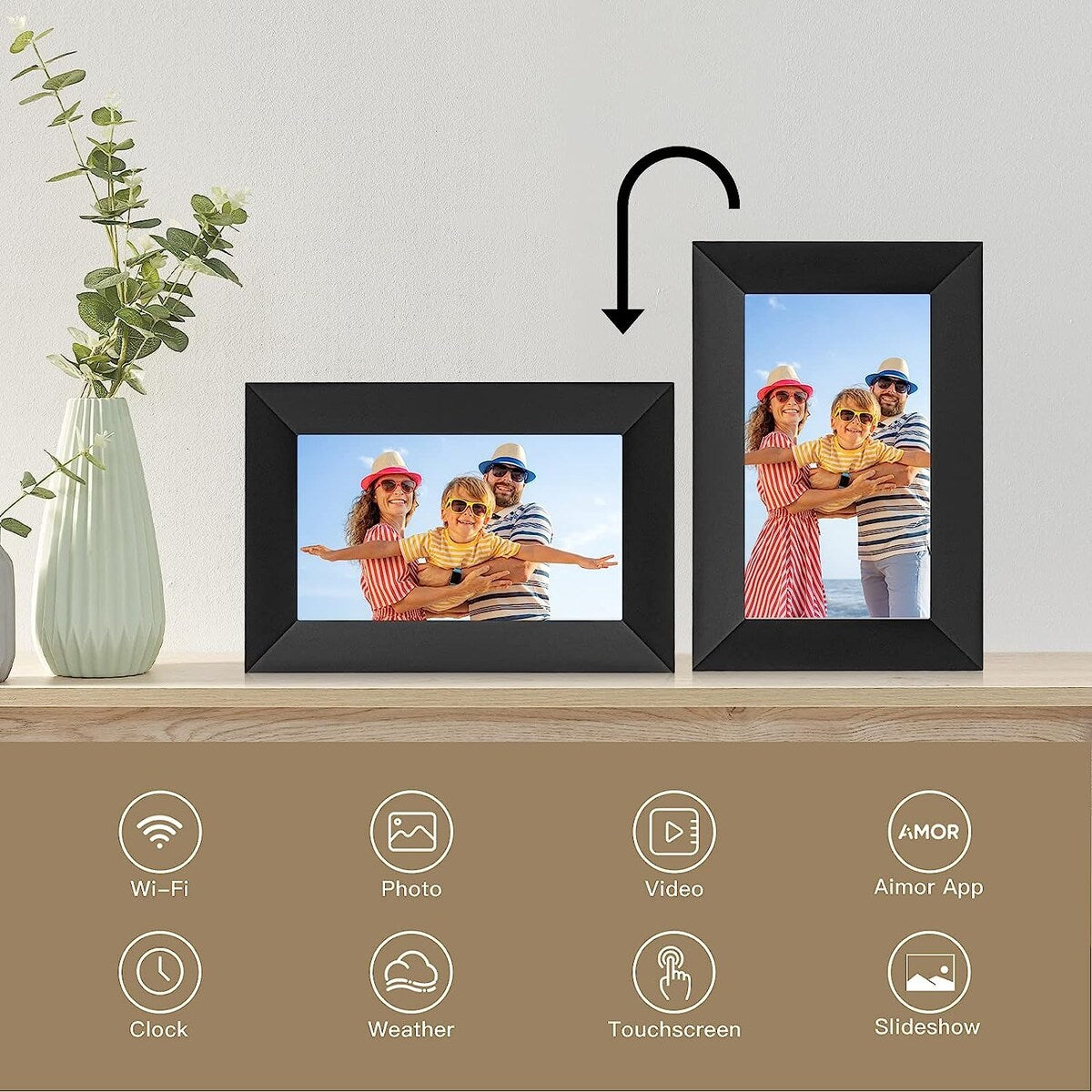 AiMor Digital Picture Frame, 7 Inch 1024x600 IPS HD Touchscreen, Effortless Setup, Share Photos and Videos from Anywhere via App