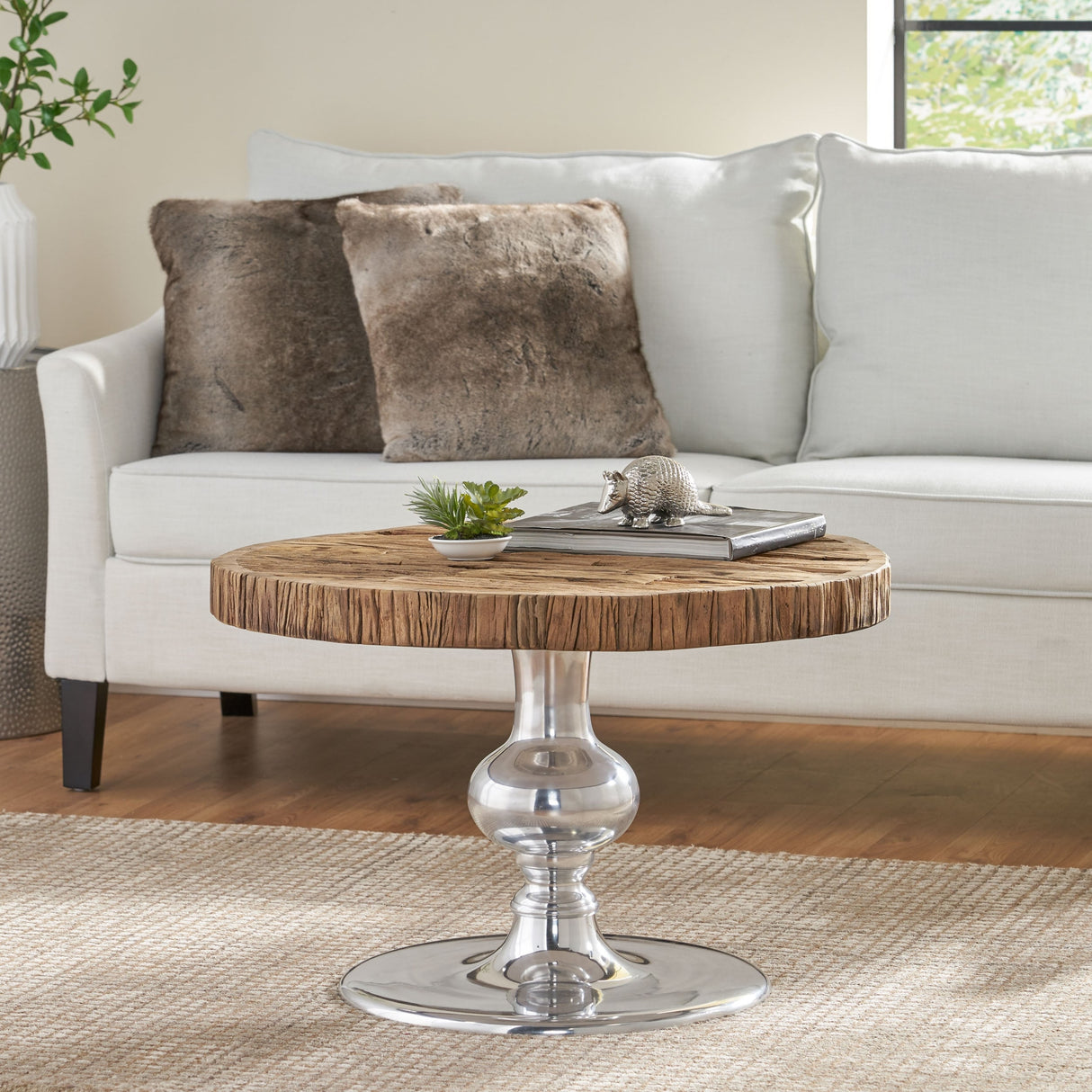 Aida Wood and Aluminum Coffee Table by Christopher Knight Home