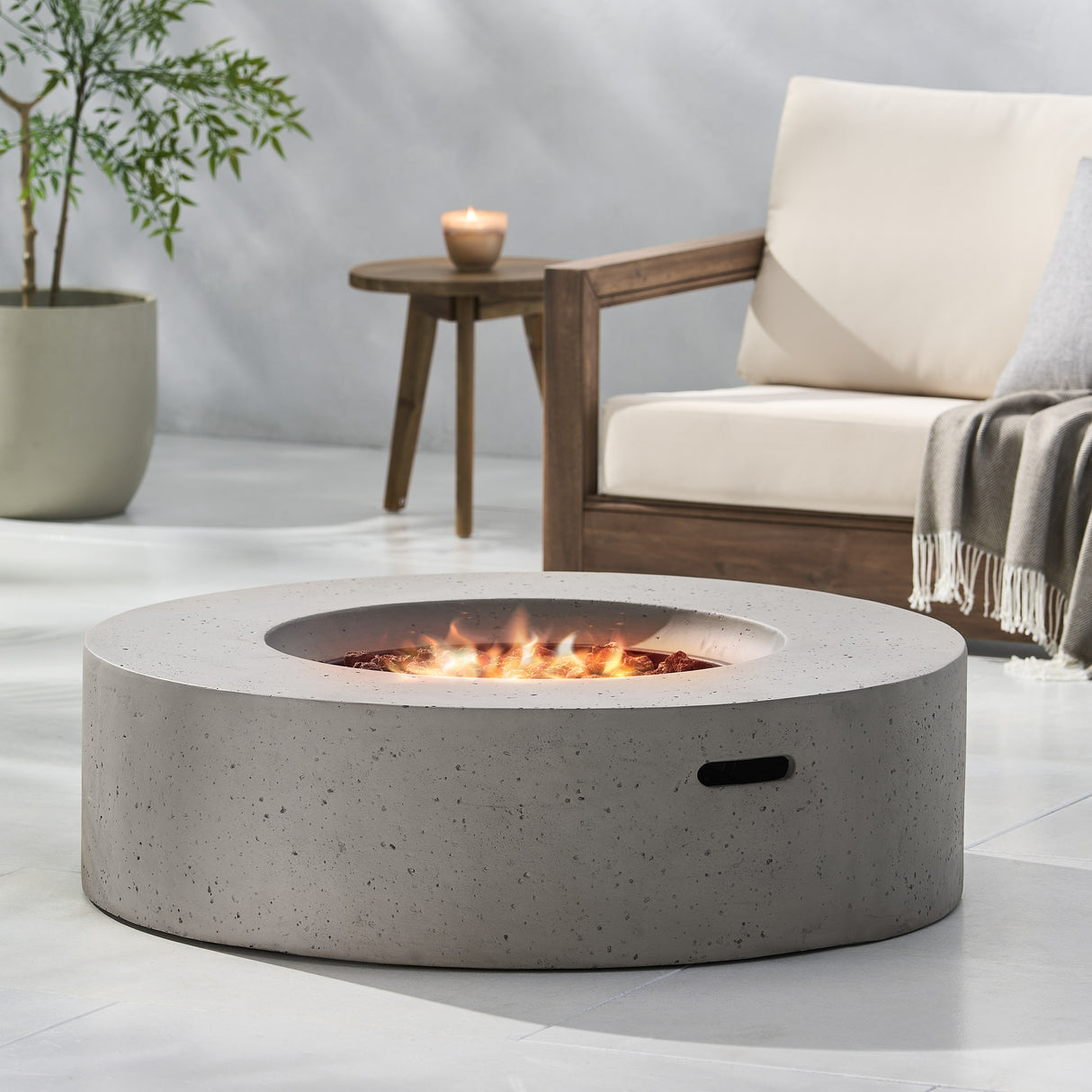 Aidan Outdoor 50,000 BTU Lightweight Concrete Circular Fire Pit (No Tank Holder) by Christopher Knight Home