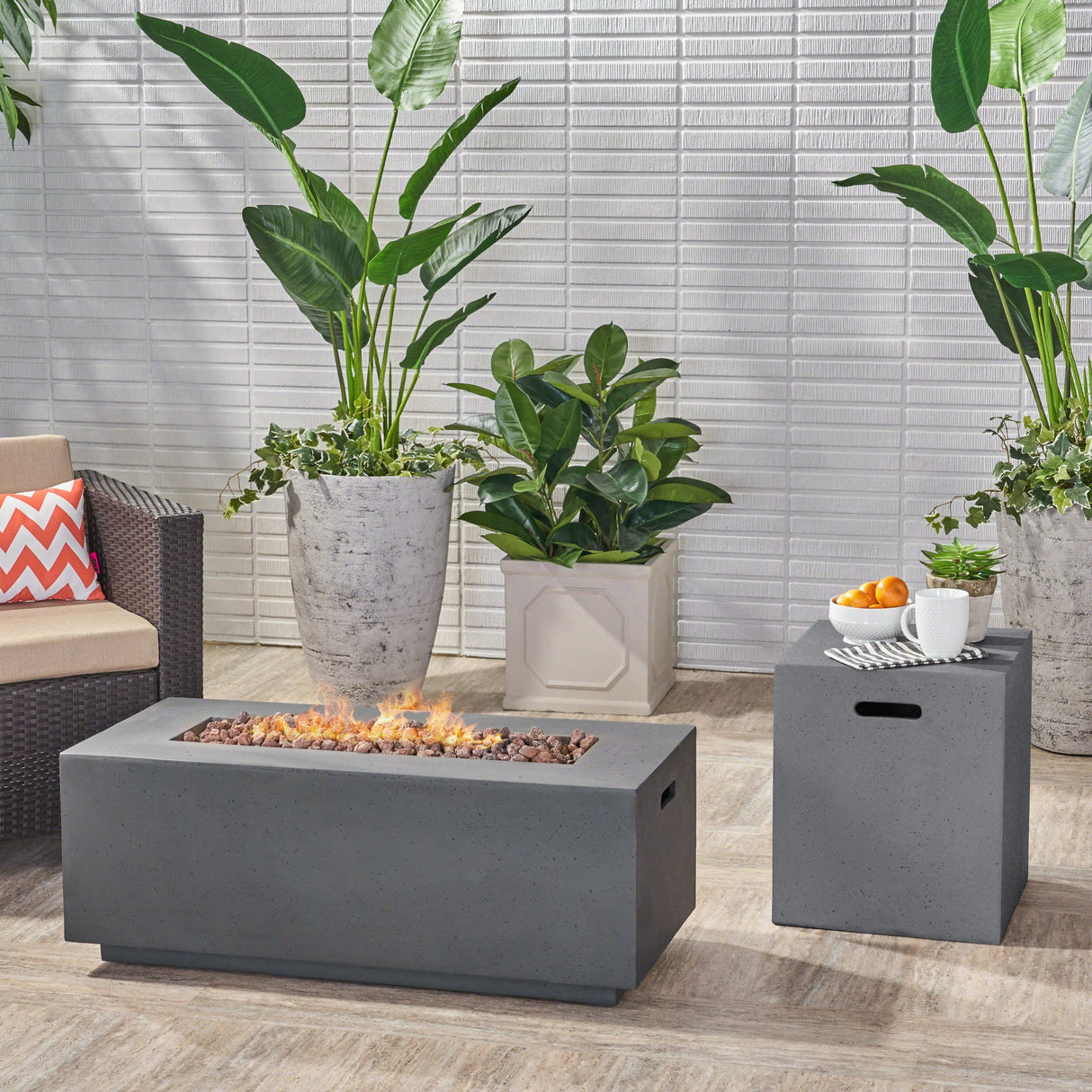 Aidan Rectangular Propane Fire Pit Table with Tank Holder
