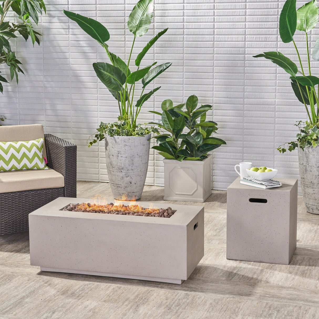Aidan Rectangular Propane Fire Pit Table with Tank Holder