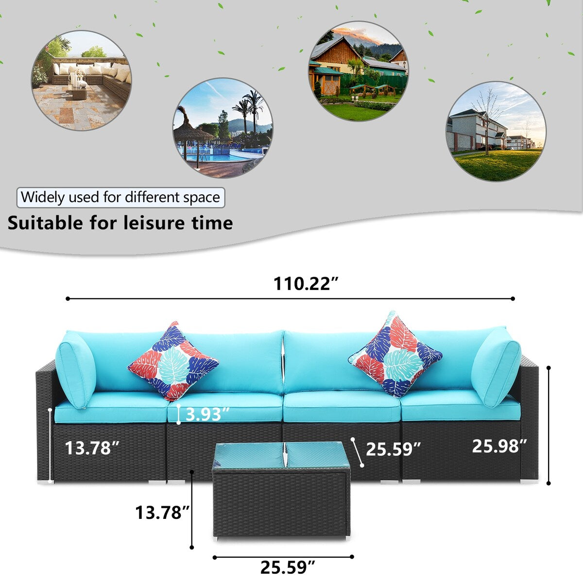 Ainfox 5 Pcs Rattan Sofa Sectional Set