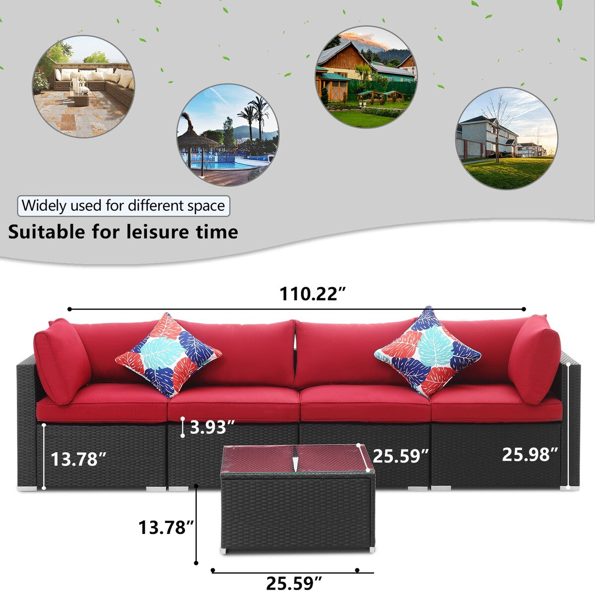 Ainfox 5 Pcs Rattan Sofa Sectional Set