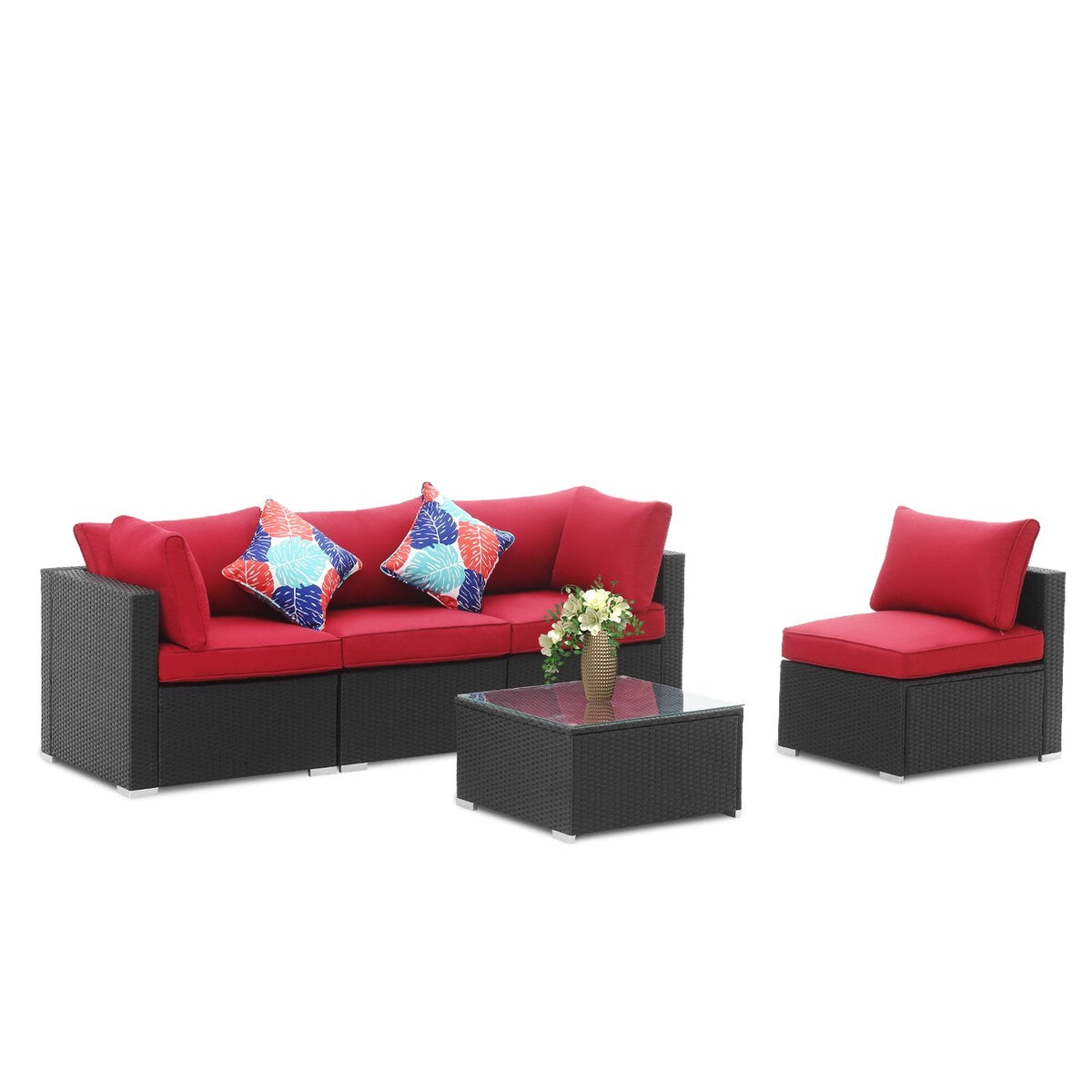 Ainfox 5 Pcs Rattan Sofa Sectional Set