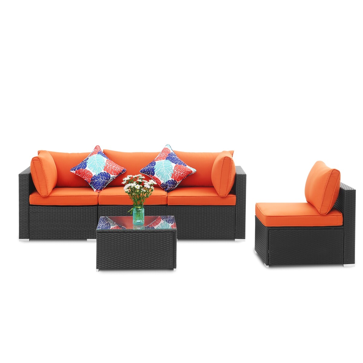 Ainfox 5 Pcs Rattan Sofa Sectional Set