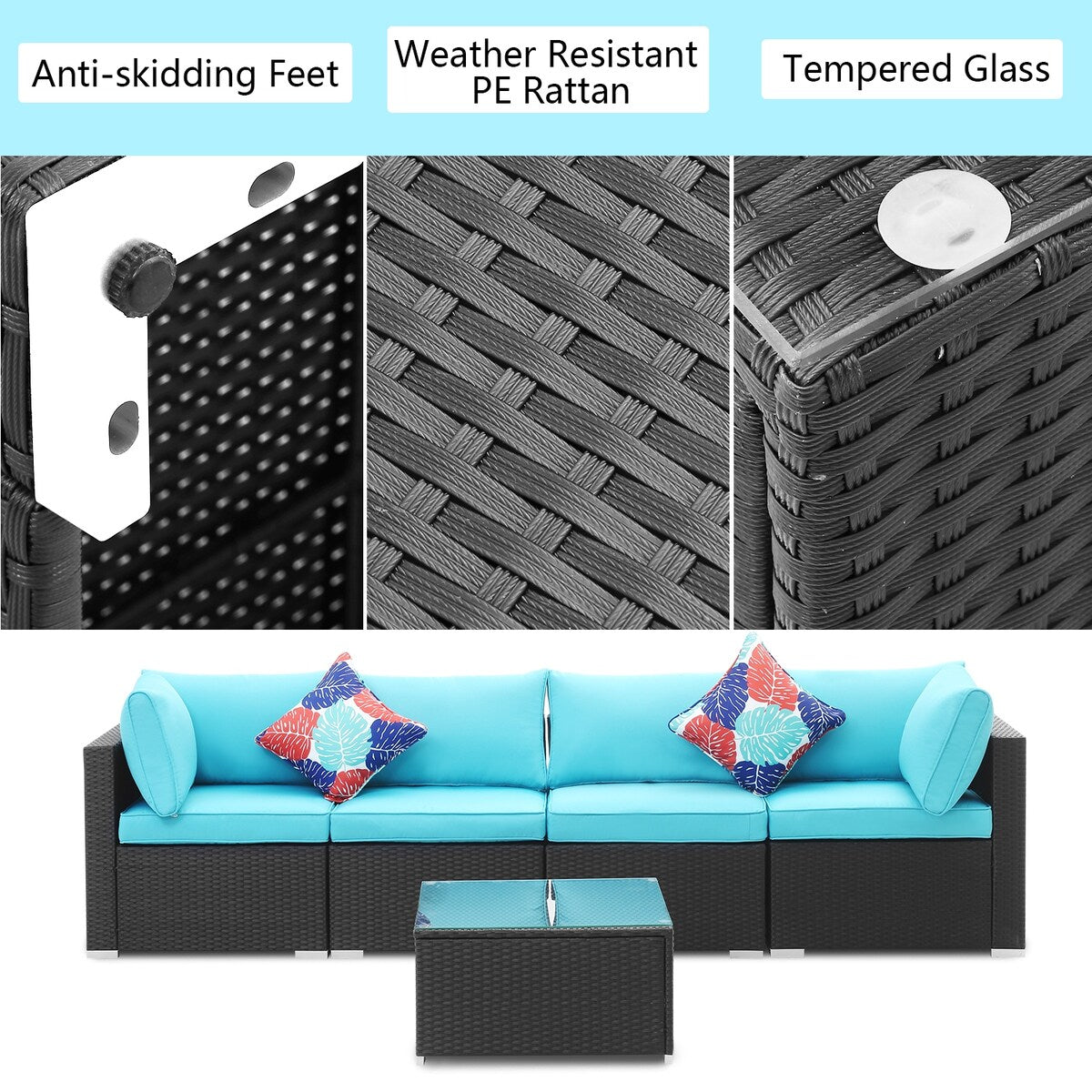 Ainfox 5 Pcs Rattan Sofa Sectional Set