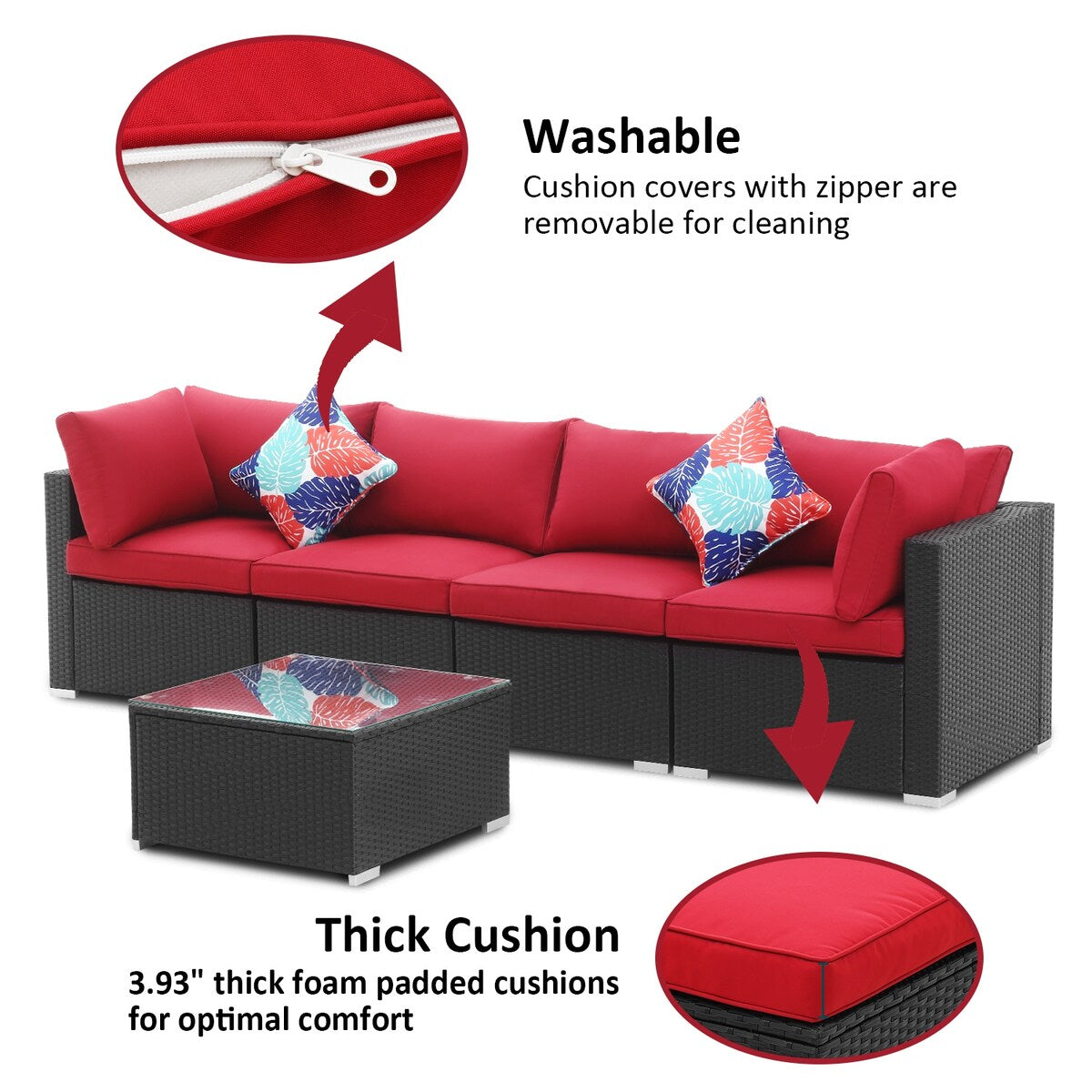 Ainfox 5 Pcs Rattan Sofa Sectional Set