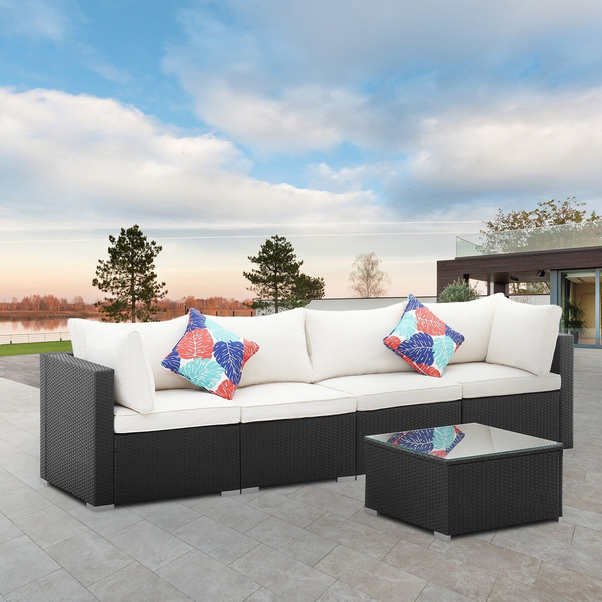 Ainfox 5 Pcs Rattan Sofa Sectional Set
