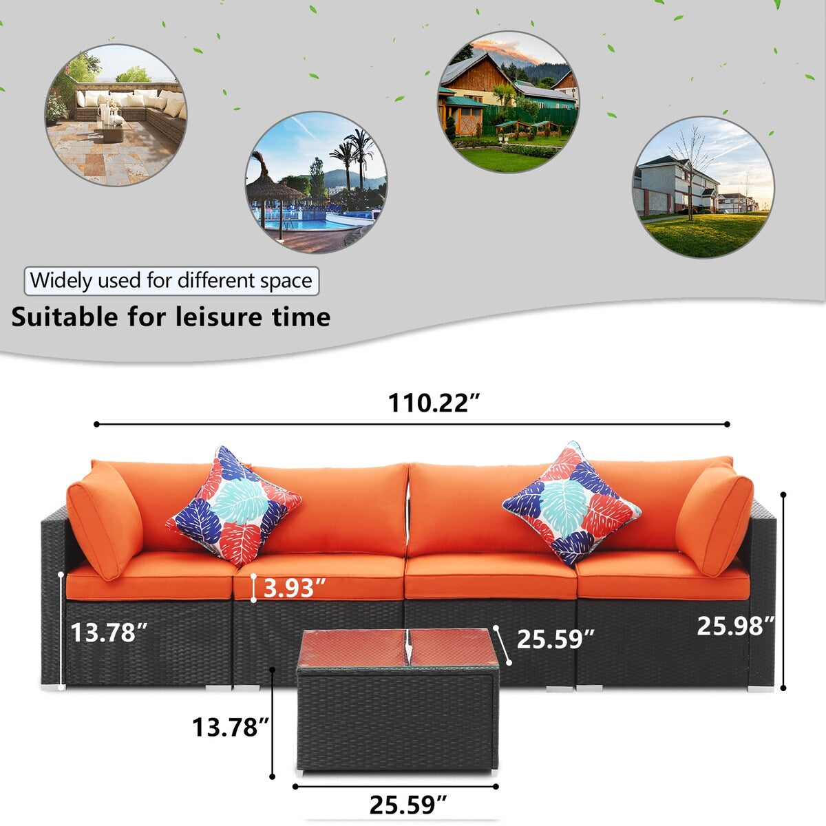 Ainfox 5 Pcs Rattan Sofa Sectional Set