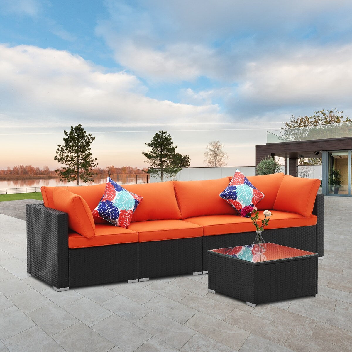 Ainfox 5 Pcs Rattan Sofa Sectional Set