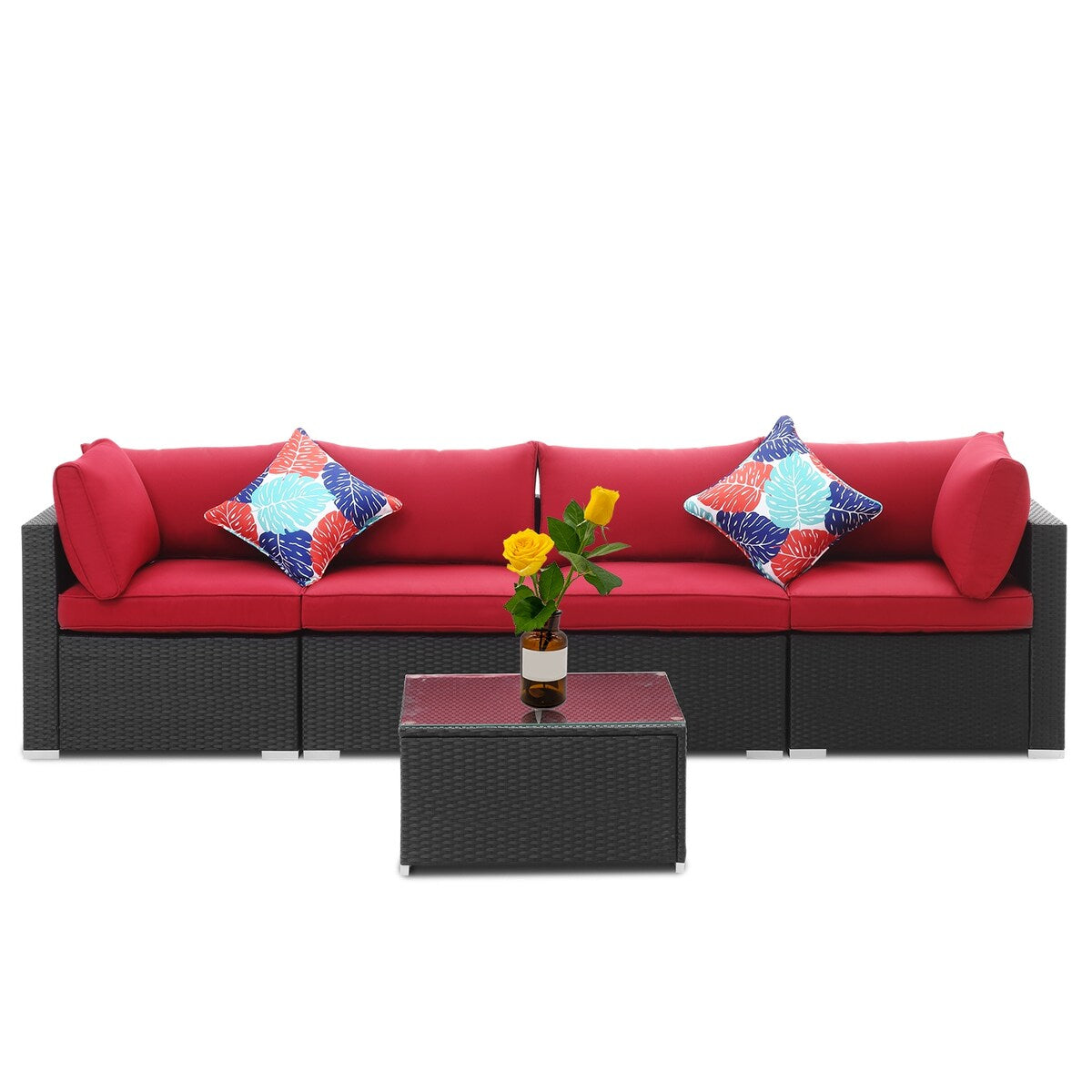 Ainfox 5 Pcs Rattan Sofa Sectional Set