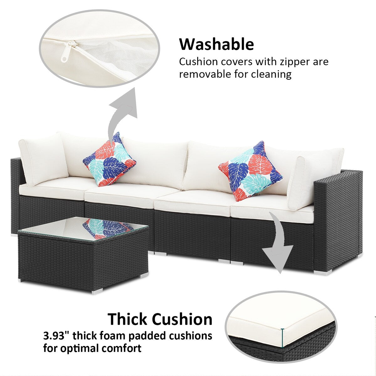 Ainfox 5 Pcs Rattan Sofa Sectional Set