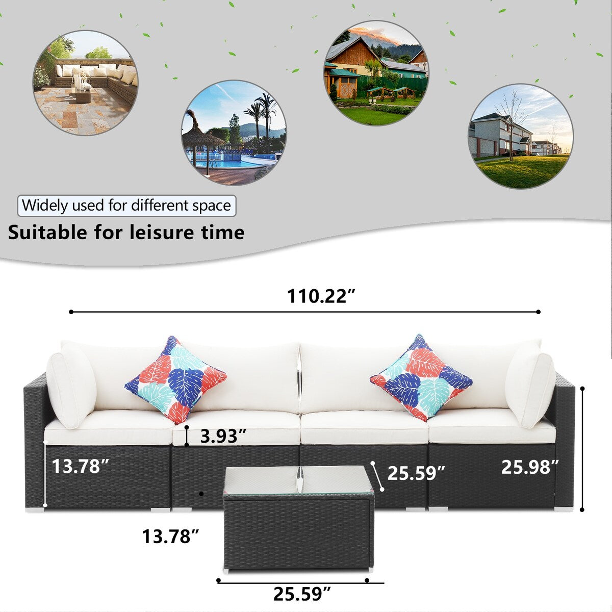 Ainfox 5 Pcs Rattan Sofa Sectional Set