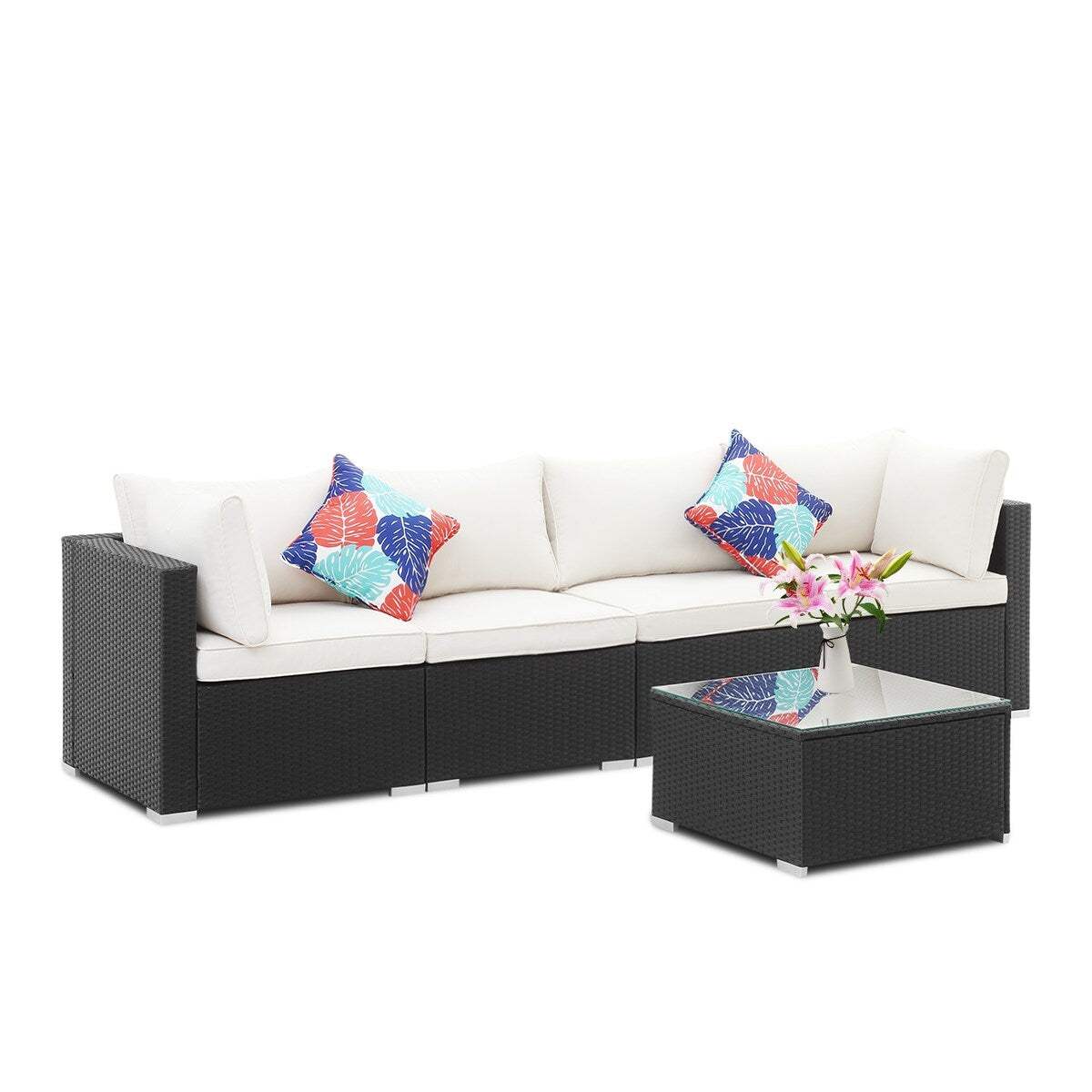 Ainfox 5 Pcs Rattan Sofa Sectional Set
