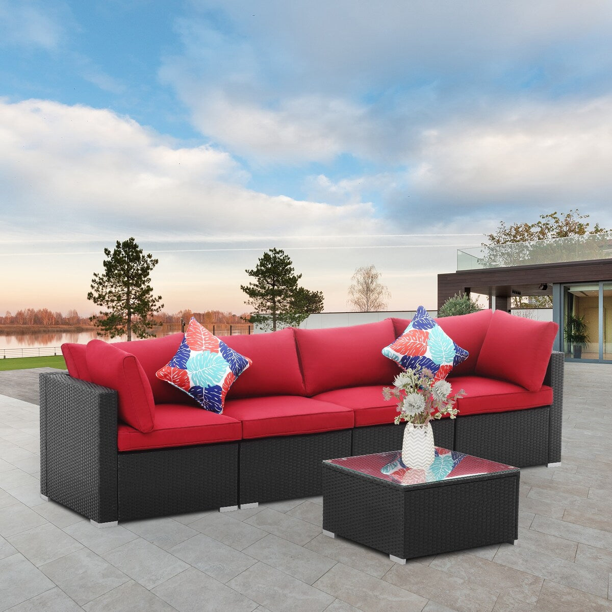 Ainfox 5 Pcs Rattan Sofa Sectional Set