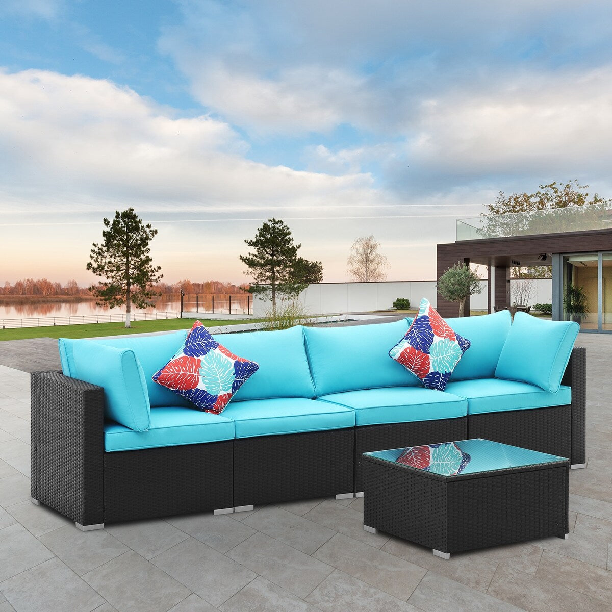Ainfox 5 Pcs Rattan Sofa Sectional Set
