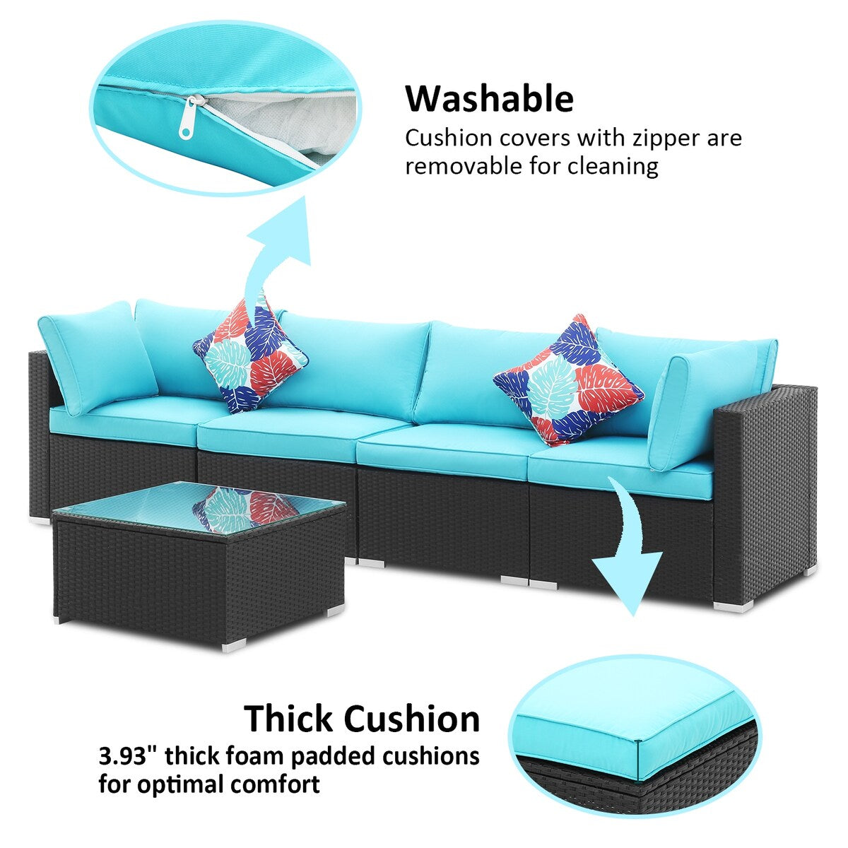 Ainfox 5 Pcs Rattan Sofa Sectional Set