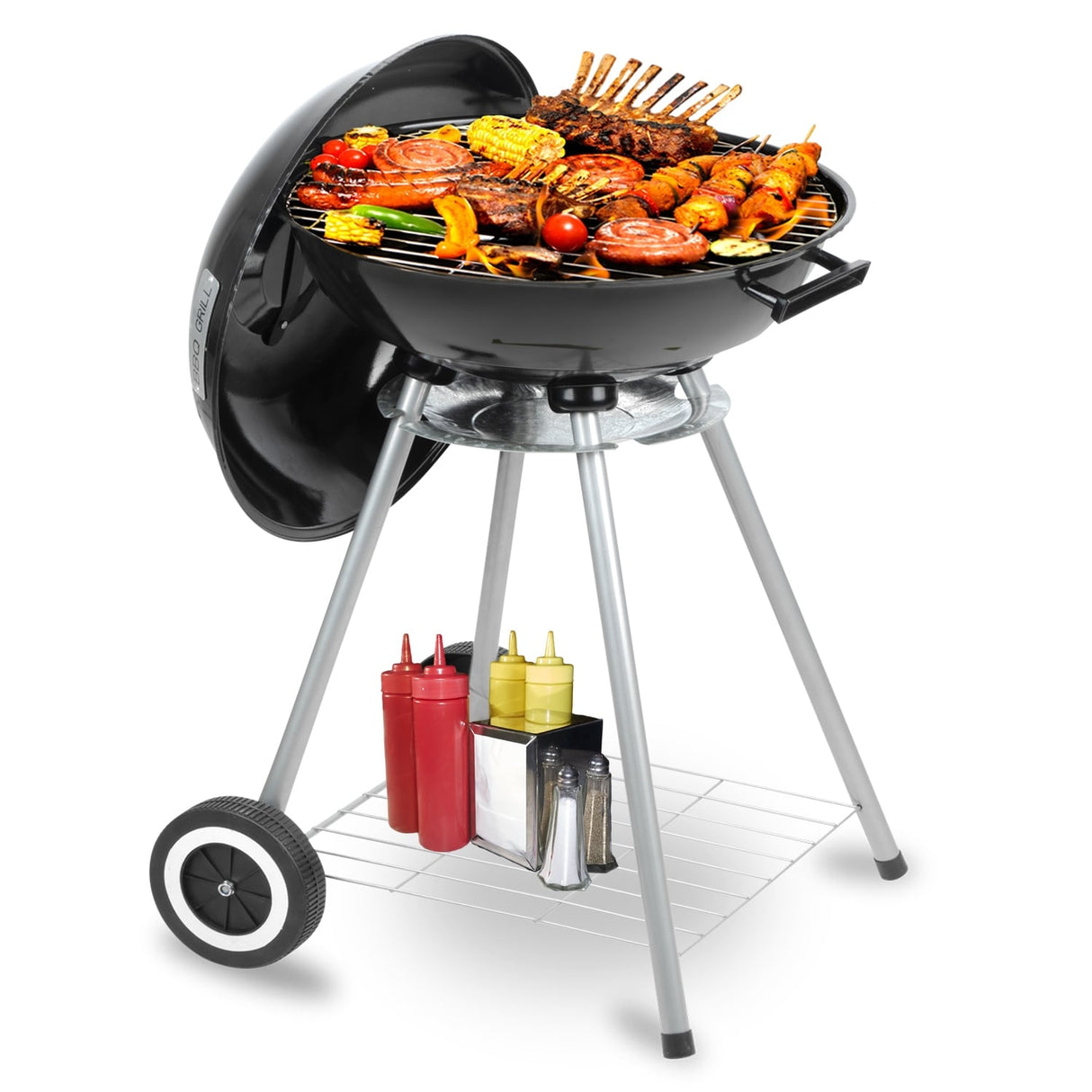 Ainfox Charcoal Grills 18.5” Portable BBQ Kettle Grill with Wheels for Barbecue