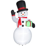 Gemmy Christmas Airblown Inflatable Snowman w/Gift Box Giant, 10 ft Tall, White