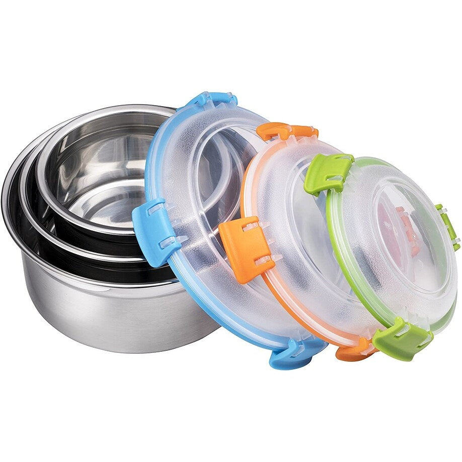 Airtight Food Containers, Set of 3, Stainless Steel with BPA-free Locking Lids, By Bruntmor - 8 oz, 16 oz, 24 oz