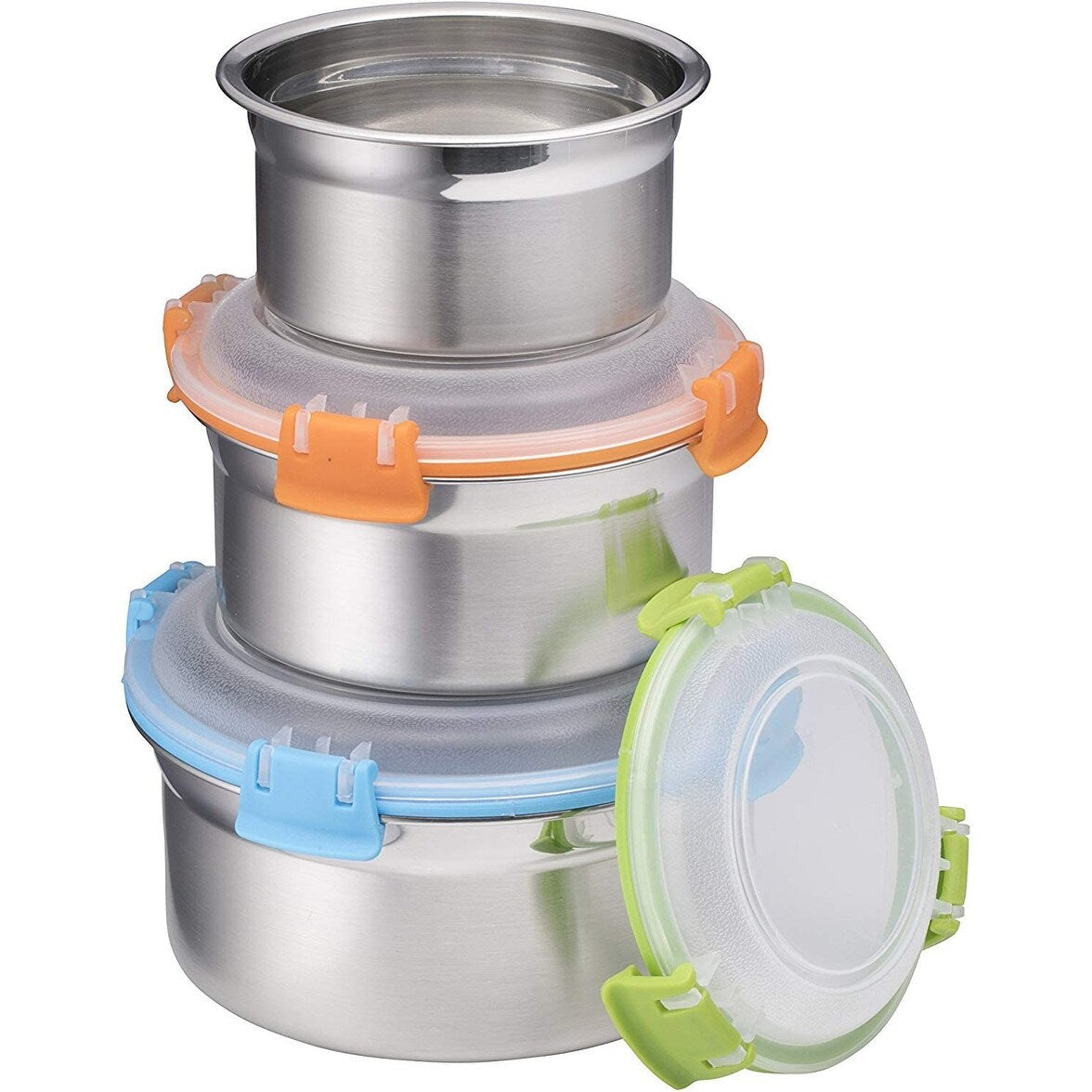 Airtight Food Containers, Set of 3, Stainless Steel with BPA-free Locking Lids, By Bruntmor - 8 oz, 16 oz, 24 oz