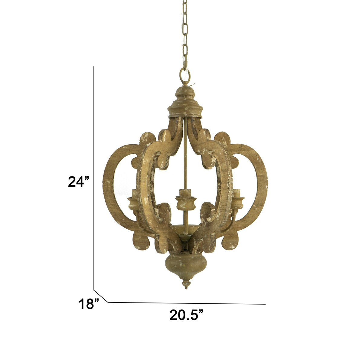 Aki 21 Inch Carved Wood Chandelier, 6 Lights, Vintage Classic Style, Brown