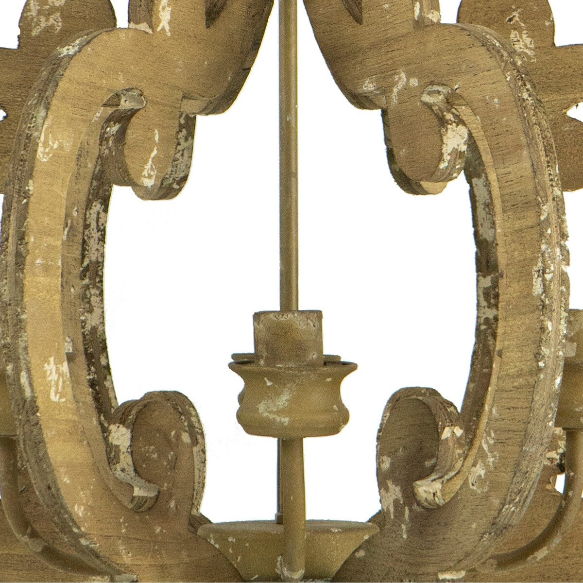 Aki 21 Inch Carved Wood Chandelier, 6 Lights, Vintage Classic Style, Brown