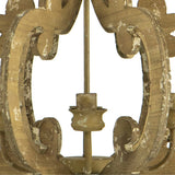 Aki 21 Inch Carved Wood Chandelier, 6 Lights, Vintage Classic Style, Brown