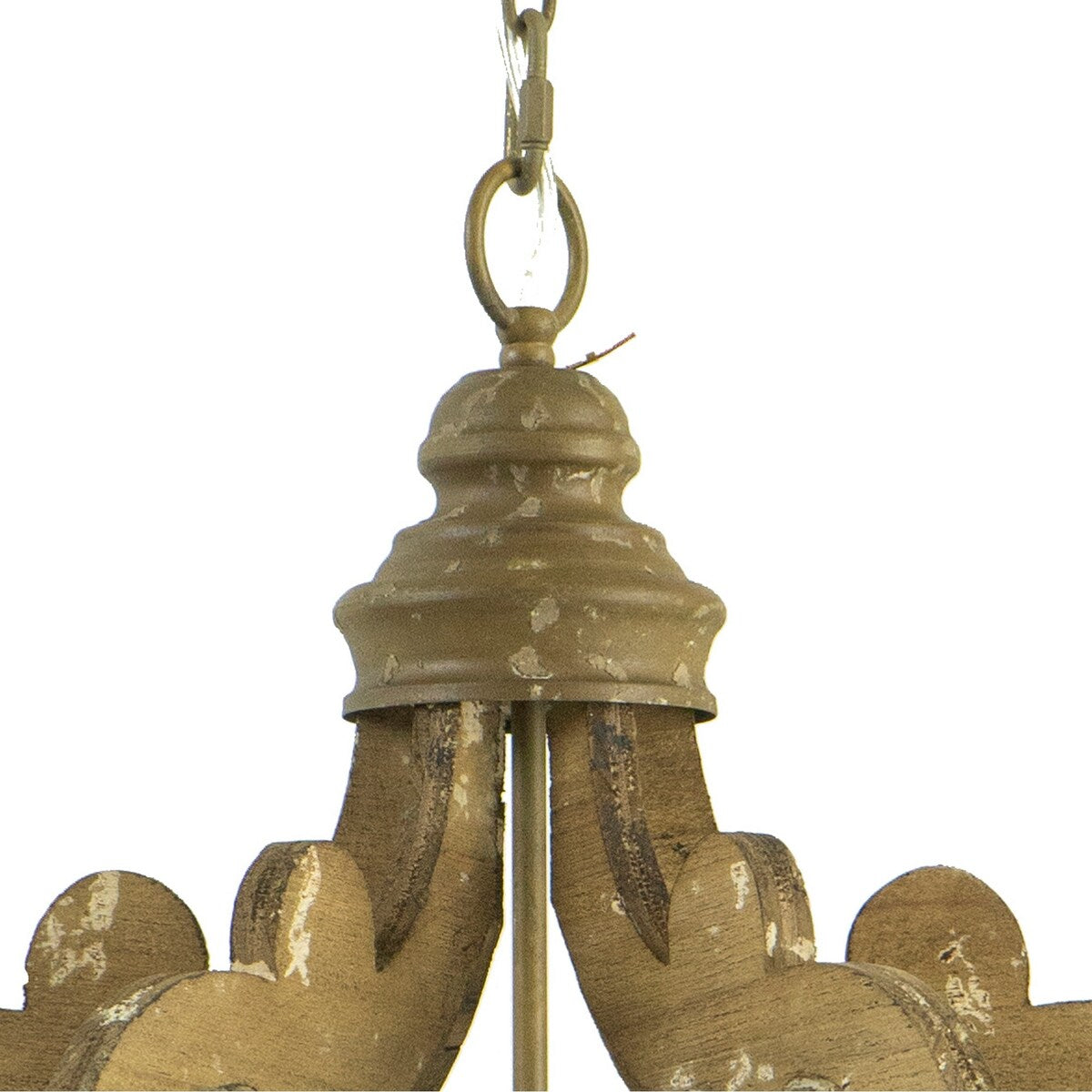 Aki 21 Inch Carved Wood Chandelier, 6 Lights, Vintage Classic Style, Brown