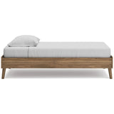 Ako Twin Size Platform Bed, Low Profile, Footboard, Honey Brown Finish