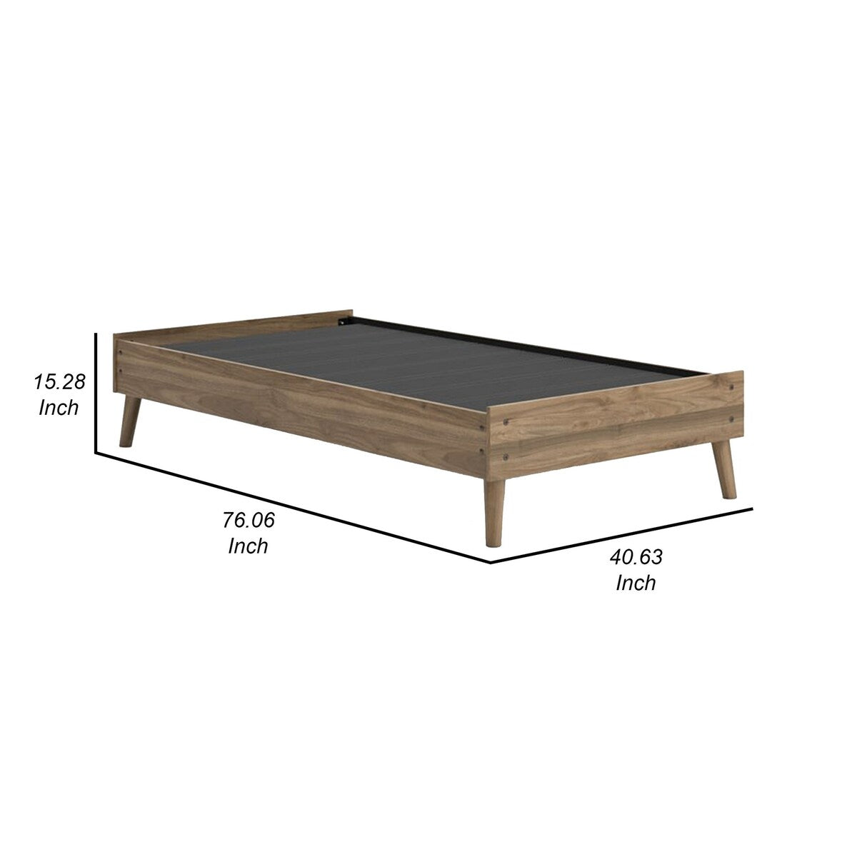 Ako Twin Size Platform Bed, Low Profile, Footboard, Honey Brown Finish