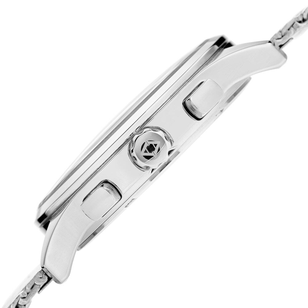Akribos XXIV Men's Swiss Quartz Multifunction Dual Time Stainless Steel Silver-Tone Bracelet Watch - silver