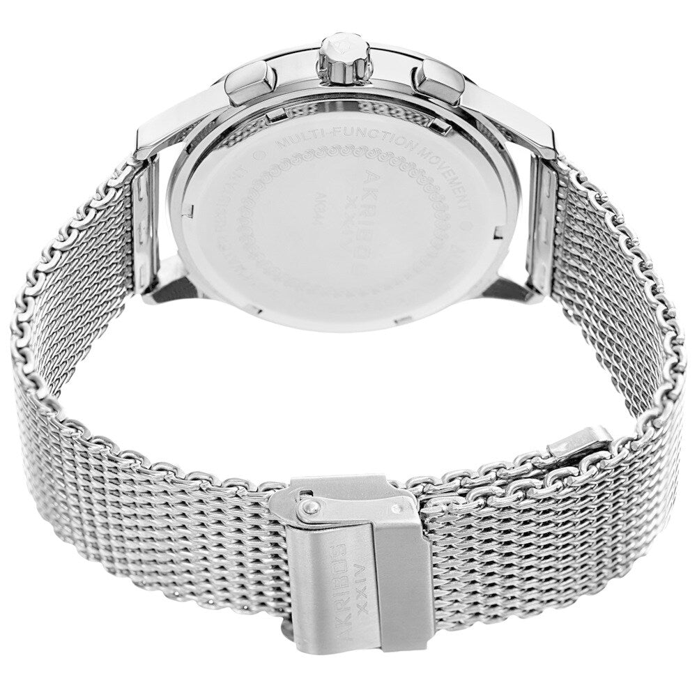 Akribos XXIV Men's Swiss Quartz Multifunction Dual Time Stainless Steel Silver-Tone Bracelet Watch - silver