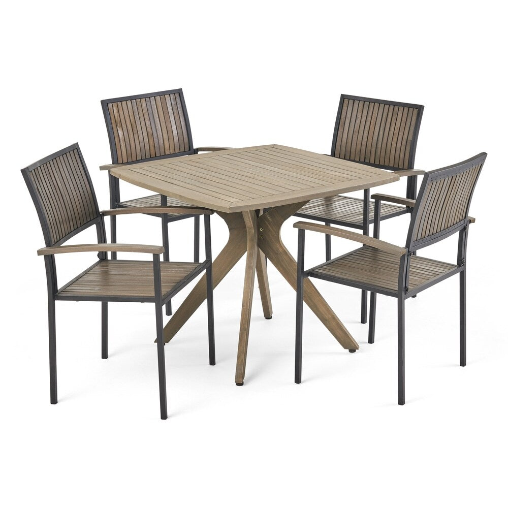 Alametos Outdoor 4 Seater Acacia Wood Square Dining Set by Christopher Knight Home