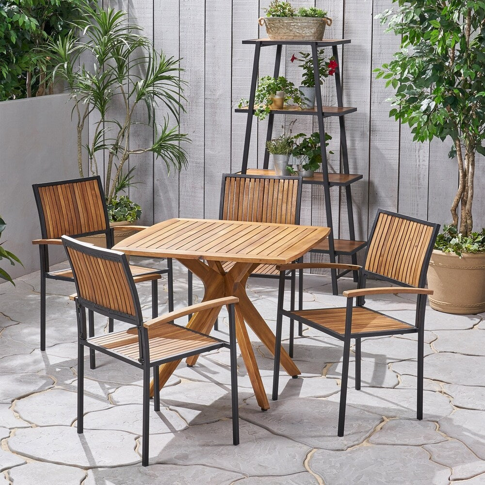 Alametos Outdoor 4 Seater Acacia Wood Square Dining Set by Christopher Knight Home